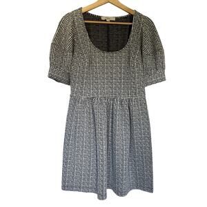 LOFT black white vintage dress puffed sleeves midi women's size S circle neck